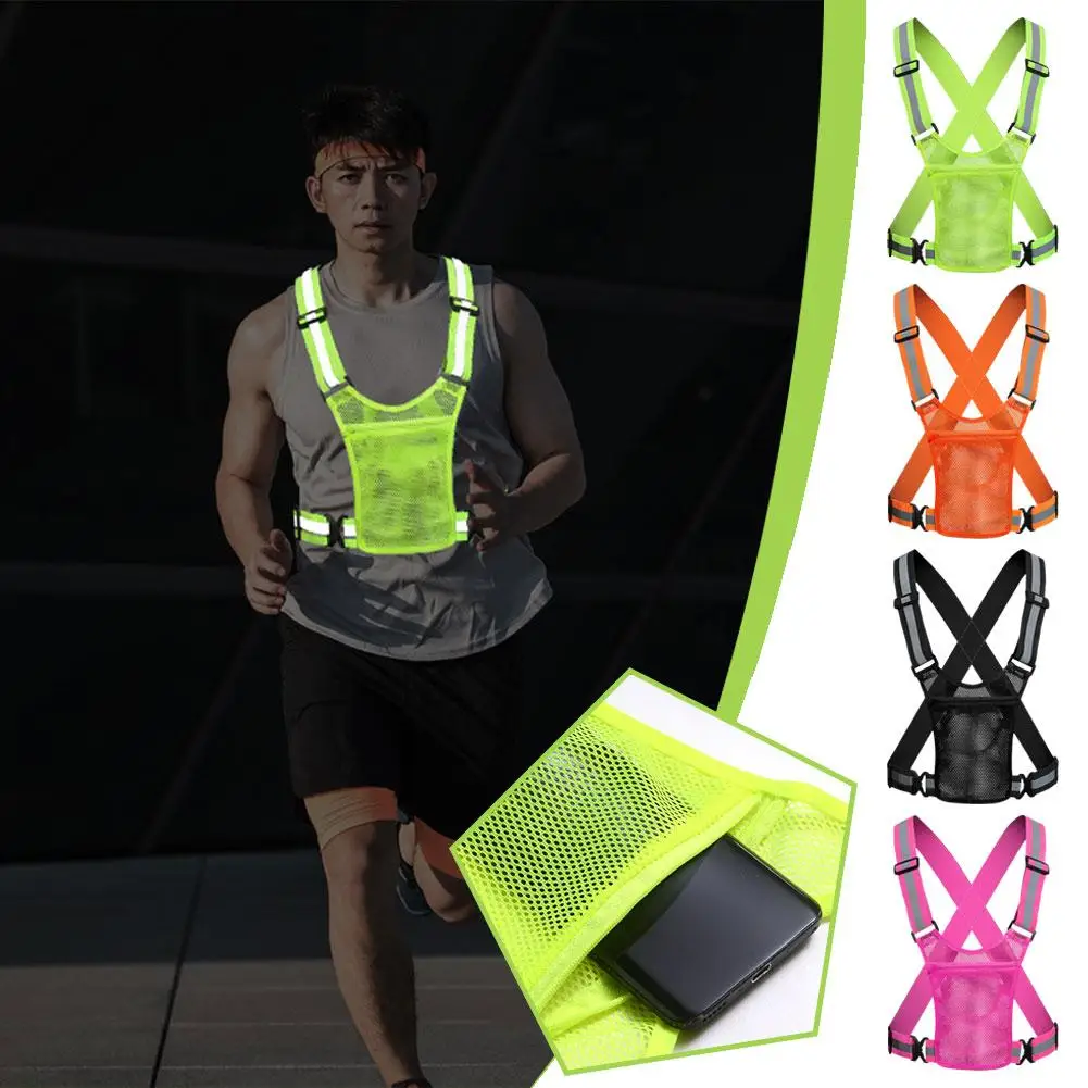 Running Gear Jacket - 反射安全ベスト 軽量調節可能な伸縮ベストジャケット 交通整理、ランニング、サイクリング用の高視認性反射ストリップ