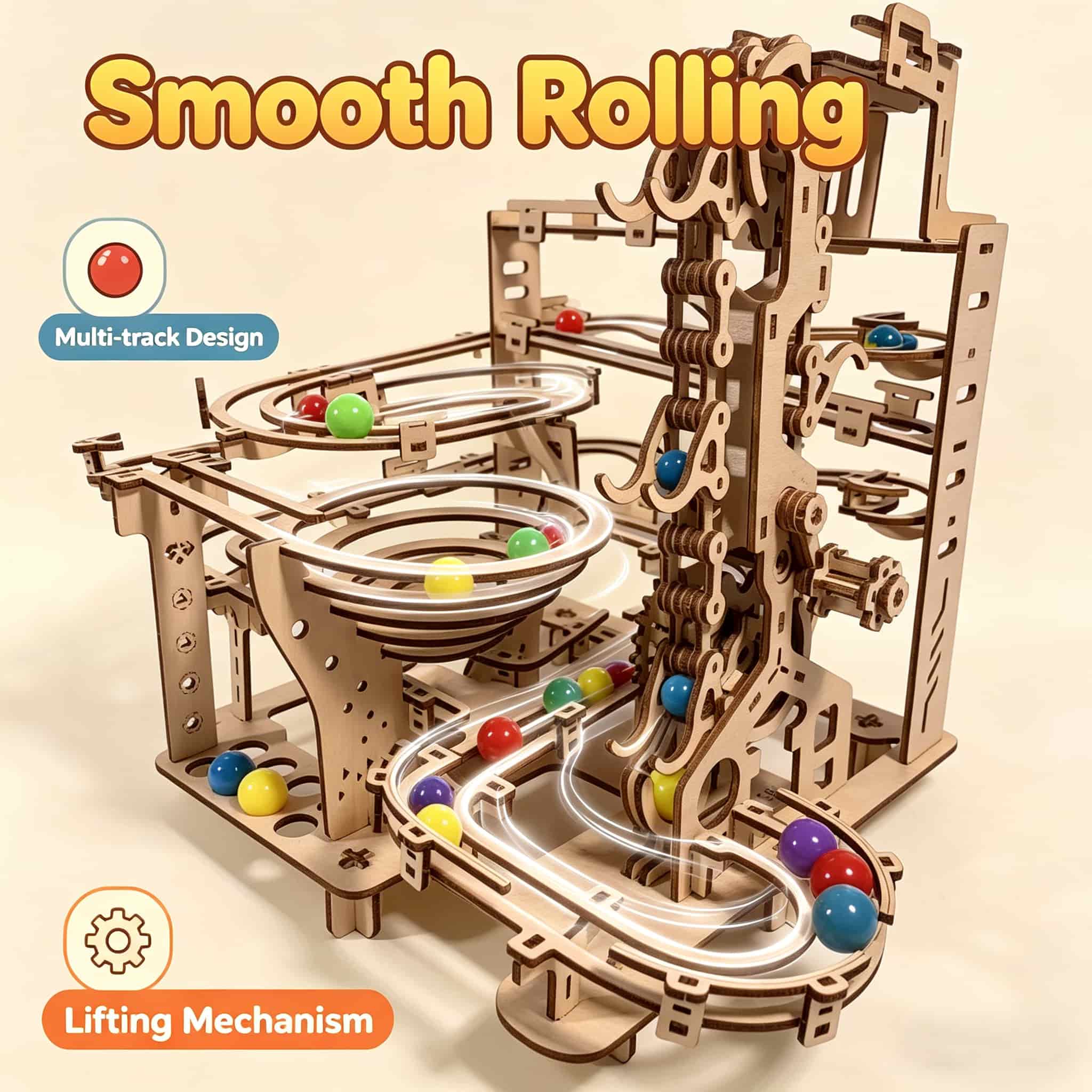 メカニカルマーブルラン 3D木製パズルモデルキット |    - Running Gear Track のレビューと価格