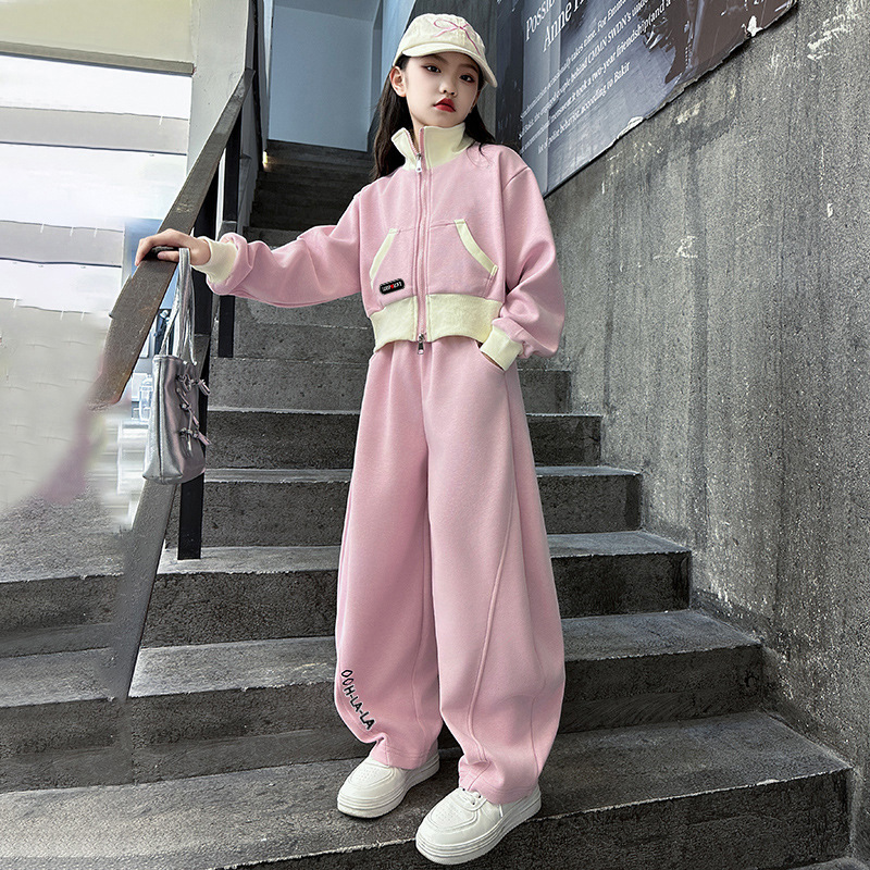 春秋の新作スポーツウェア女の子用上下セット、パッチワークジッ - Running Gear Kids のレビューと価格