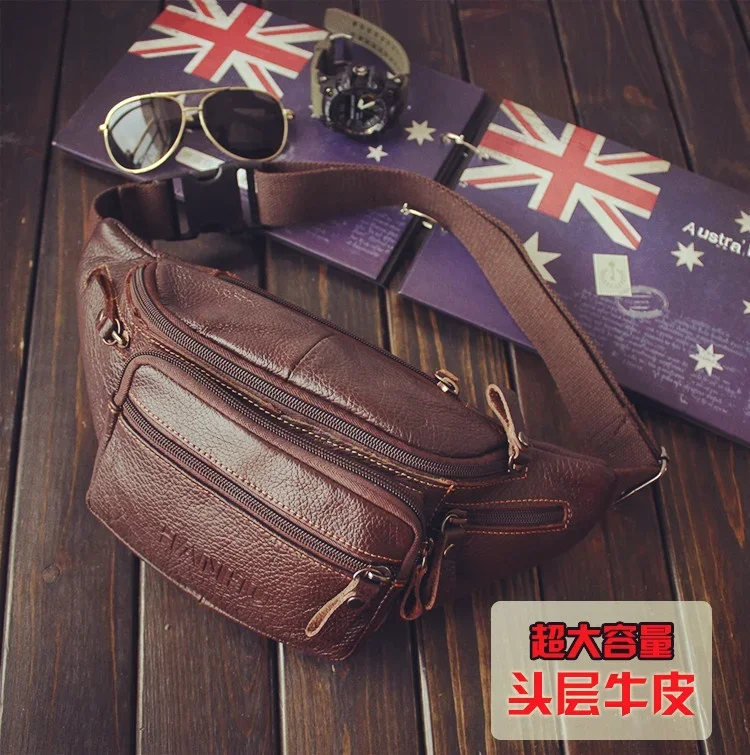 本物の牛革ウエストバッグ男性おかしいパックベルトバッグ電話ポ - Running Gear Backpack のレビューと価格